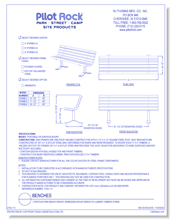 Contour Park Bench Series: Embedded Mount Bench w/ Lumber Timbers (PWRB)