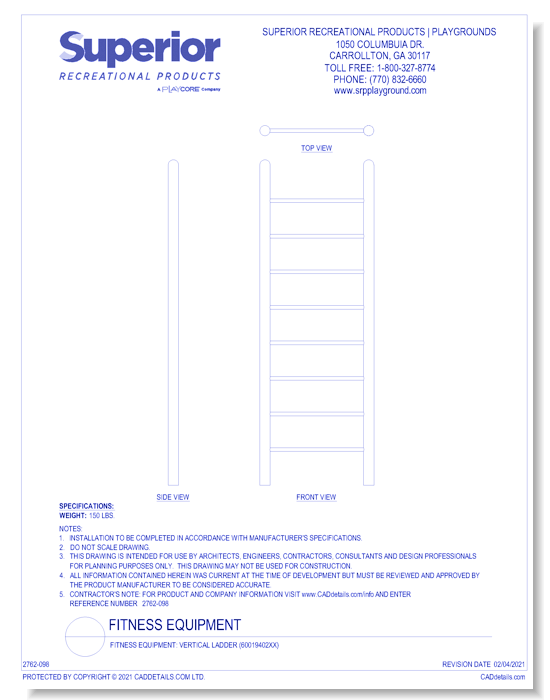 Fitness Equipment: Vertical Ladder (60019402XX)