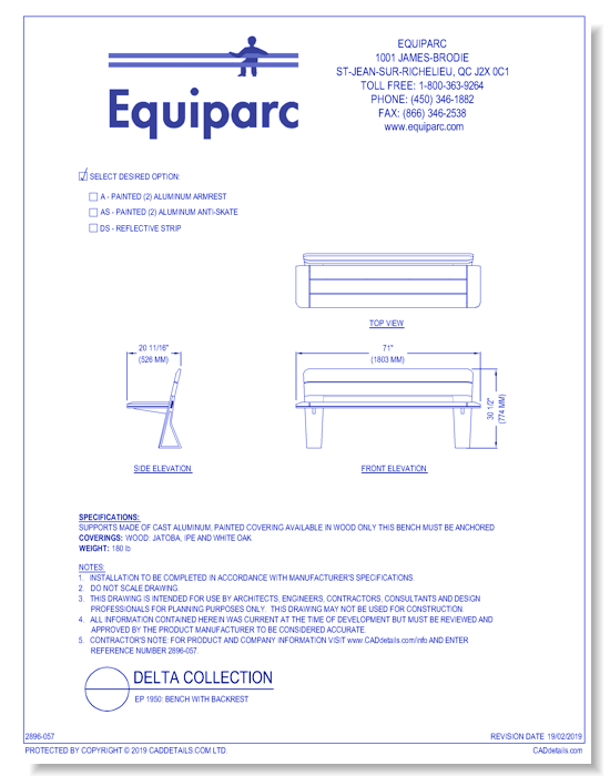 EP 1950: Bench With Backrest - Collection Delta