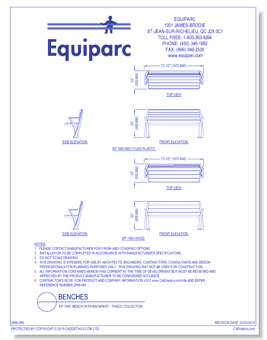EP 1980: Bench With Backrest - Collection Tango