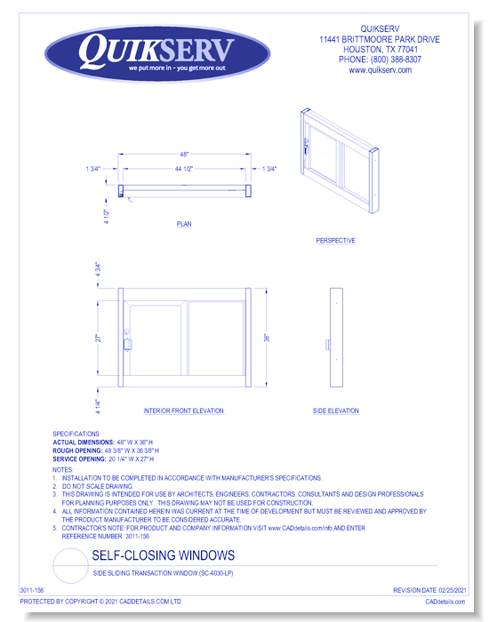 Side Sliding Transaction Window  (SC-4030-LP)