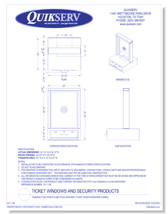 Transaction Window and Pizza Drawer (Ticket Window/Drawer Combo)