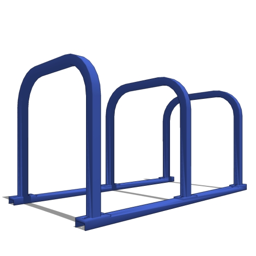 UX200 'U' on Rail Bike Rack: 6 Bike, 3 Loop, Surface Mount