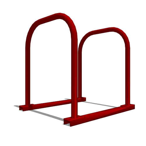 UX190 'U' on Rail Bike Rack: 4 Bike, 2 Loop, Surface Mount