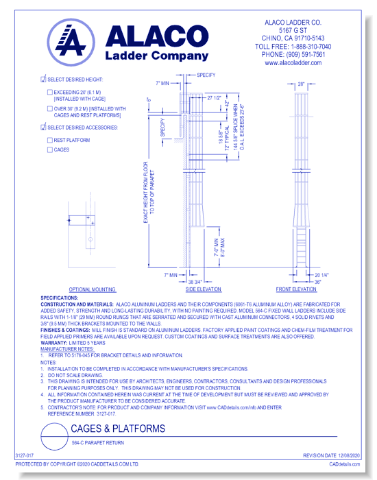 Cages & Platforms: 564-C Parapet Return