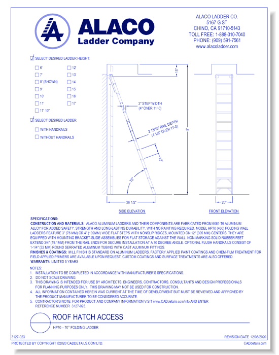 Roof Hatch Access: HP70 – 70° Folding Ladder