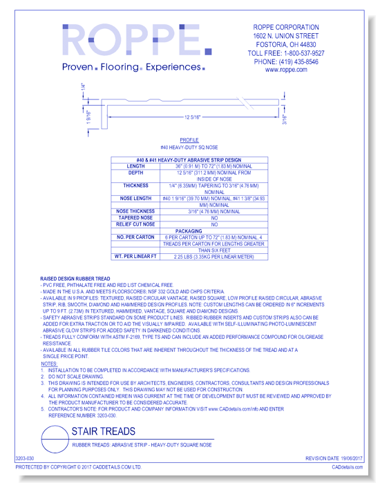 Rubber Treads: Abrasive Strip - Heavy-Duty Square Nose