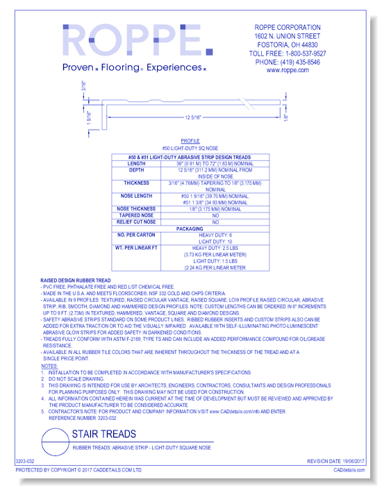 Rubber Treads: Abrasive Strip - Light-Duty Square Nose