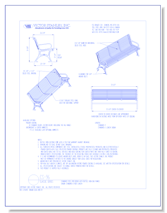 Model CS-96: Classic Bench, Horizontal Steel Rod Seating