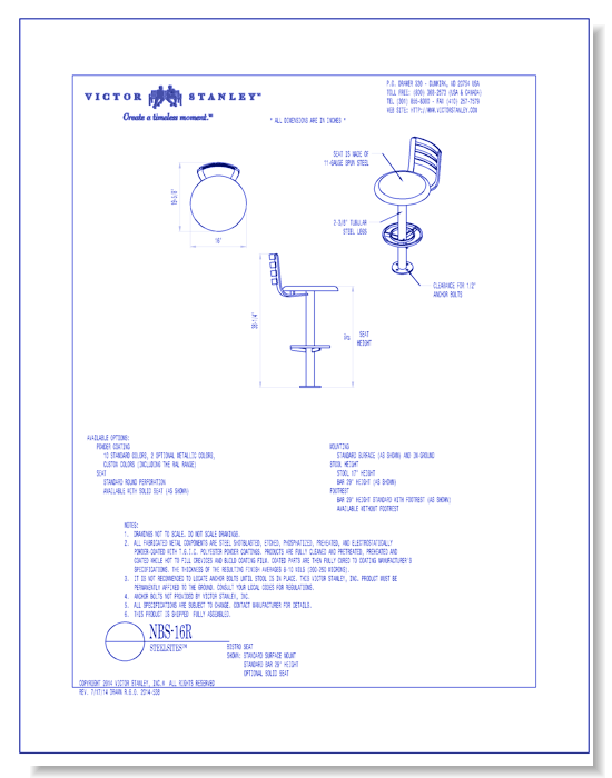 Model NBS-16R: Bistro Seat w/back, bar height