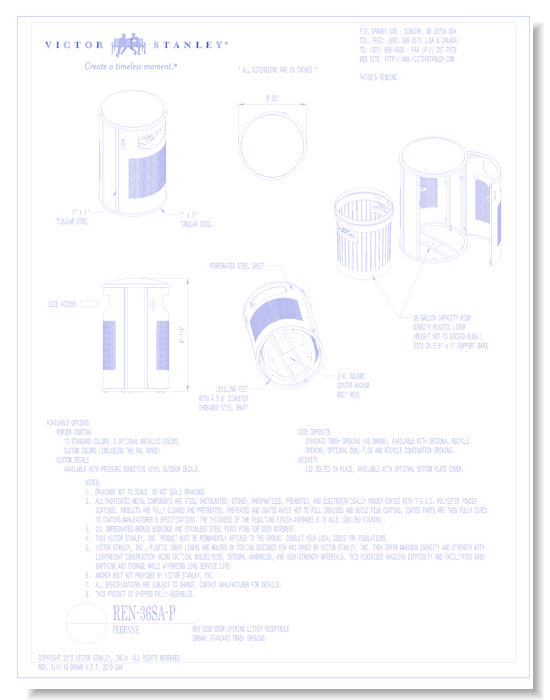 Model REN-36SA-P: Perenne Side-Door Litter Receptacle 