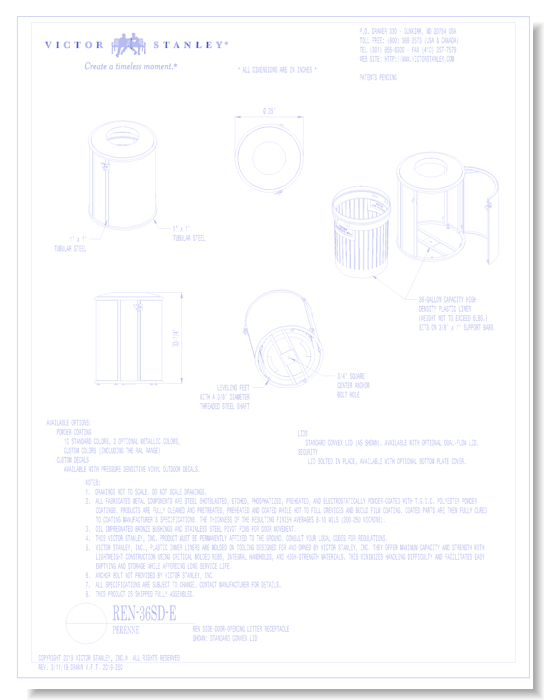Model REN-36D-E: Perenne Side-Door Litter Receptacle