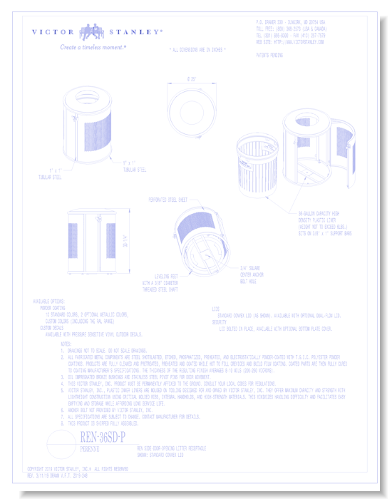 Model REN-36SD-P: Perenne Side-Door Litter Receptacle