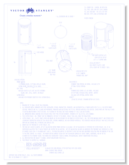 Model REN-45SDSD-ER: Stella of Sunne™ Side-Door Litter Receptacle, 45 gal (170 L)