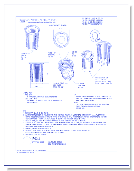 Model PRS-45: Production Litter Receptacle, 45 gal (170 L)