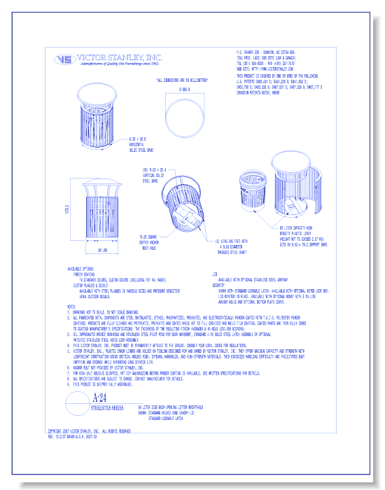 Model A-24: Steelsites™ Side-Door Litter Receptacle, 24 gal (90 L)