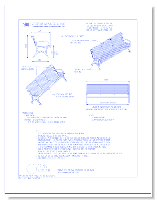 Model CS-96: Classic Bench, Horizontal Steel Rod Seating