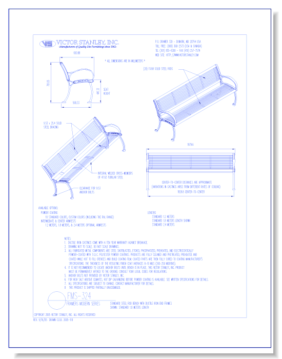 Model FMS-324: Framers Modern™ Bench, Horizontal Steel Rod Seating