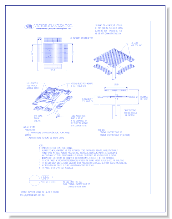 Model CRPR-4: Steelsites™ Center-Post Table