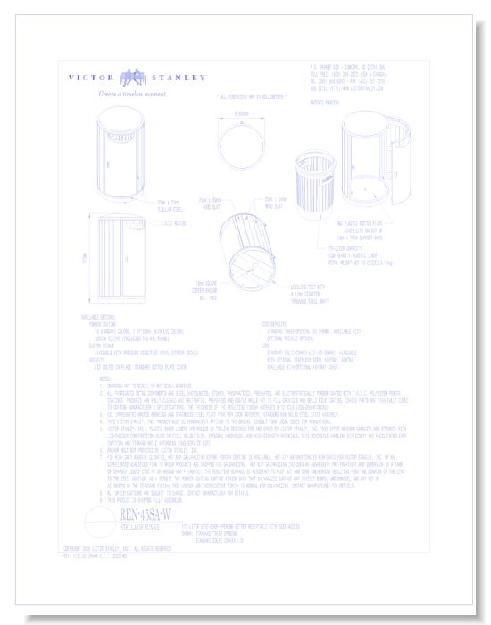 Model REN-45SA-W: Stella of Sunne™ Side-Door Litter Receptacle, 45 gal (170 L)