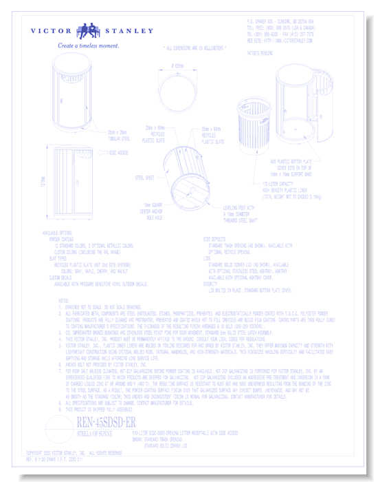 Model REN-45SDSD-ER: Stella of Sunne™ Side-Door Litter Receptacle, 45 gal (170 L)
