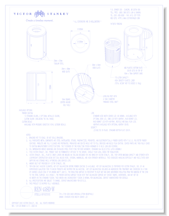 Model REN-45-SD-W: Stella of Sunne™ Side-Door Litter Receptacle, 45 gal (170 L)