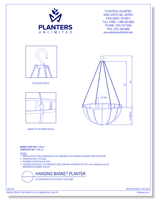 22 Inch Hanging Basket Planter