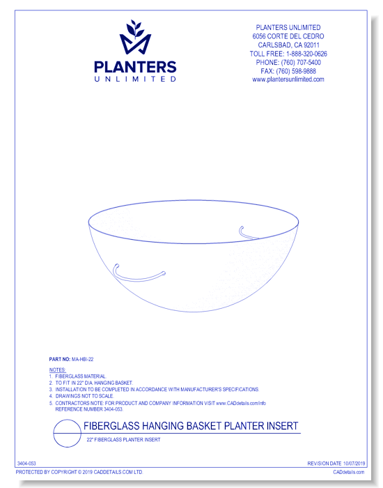 22 Inch Fiberglass Hanging Basket Planter Insert