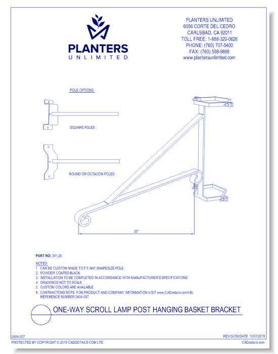 One-Way Scroll Lamp Post Hanging Basket Bracket
