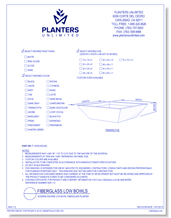 Manhattan Square Low Bowl Fiberglass Planter