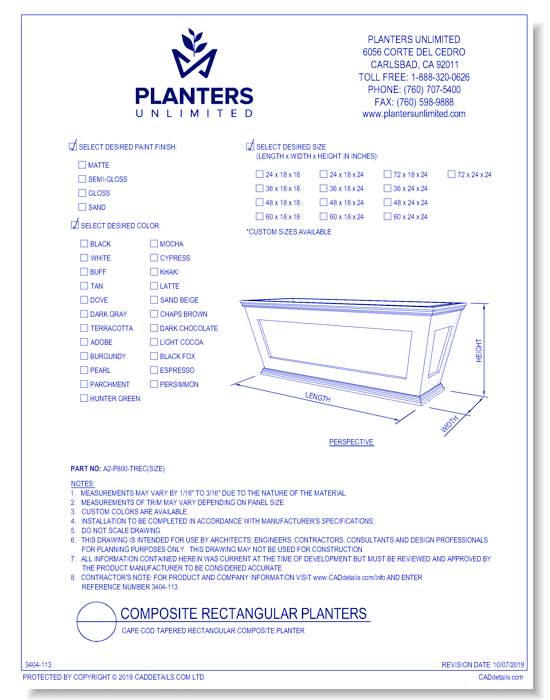 Cape Cod Tapered Rectangular Composite Planter