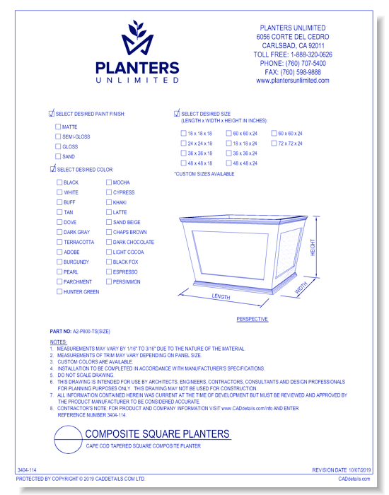 Cape Cod Tapered Square Composite Planter