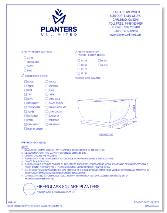 Novara Square Fiberglass Planter