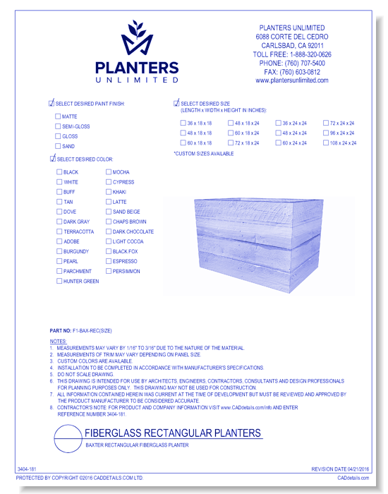 Baxter Rectangular Fiberglass Planter 