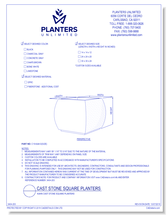 Kahn Cast Stone Square Planters