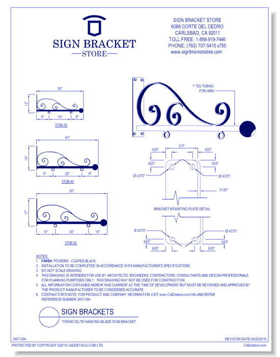 Torino Elite Hanging Blade Sign Bracket	