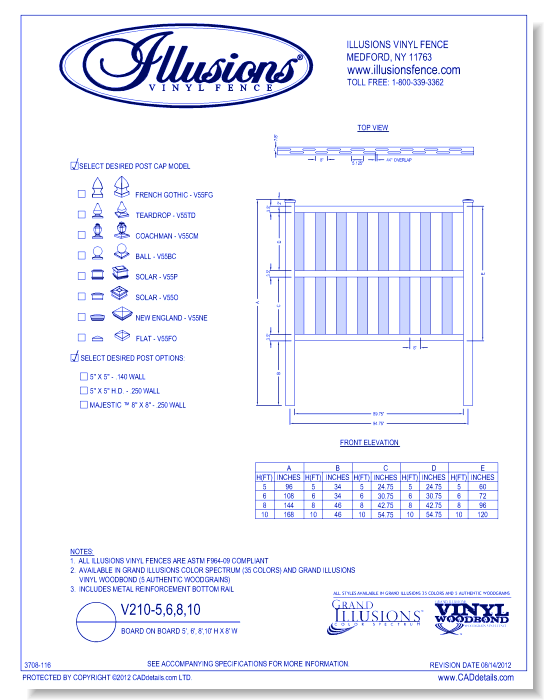 Board on Board 5', 6', 8', 10' H X 8' W ( V210 )