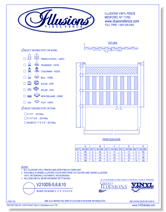 Board on Board 5', 6', 8', 10' H X 8' W ( V210DS )