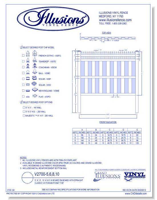 Board on Board with Striaght Victorian Picket Top 5', 6', 8', 10' H X 8' W ( V2700 )