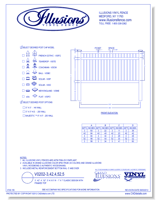 Classic Design with Framed Top 3', 42", 4', 52", 5' H X 8' W - 1" X 1" ( V0202 )