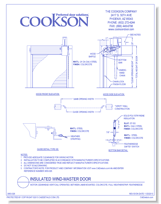 Insulated Wind-Master Door: Motor (Gearhead-Vertical) Operated, Between Jamb Mounted, ColorCote, Full Weatherstrip, Featheredge