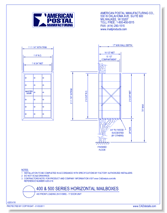 400 Front Loading (N1010989) - 17 Door Unit