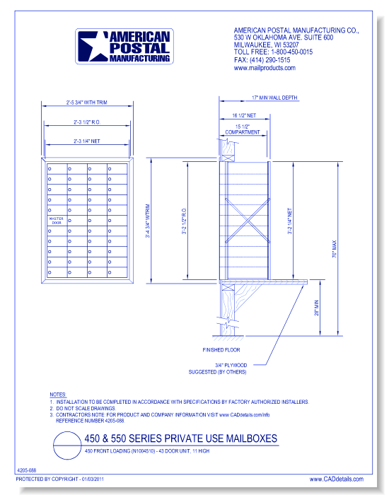 1450 Front loading (N1004510) - 43 Door Unit, 11 High