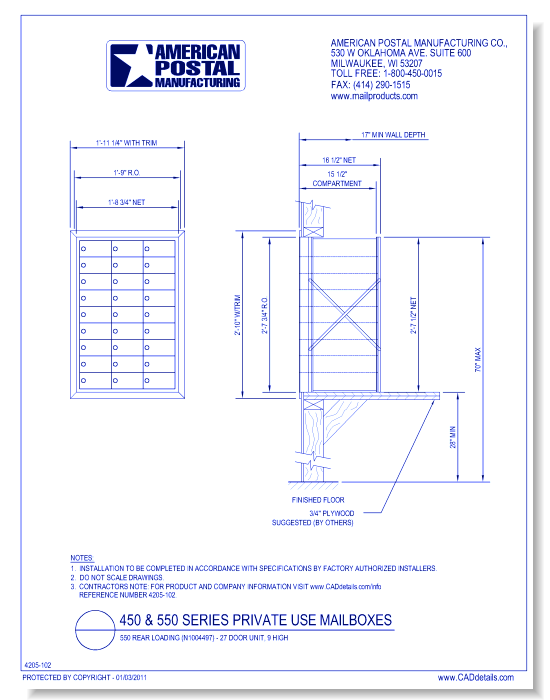 1550 Rear Loading (N1004497) - 27 Door Unit, 9 High