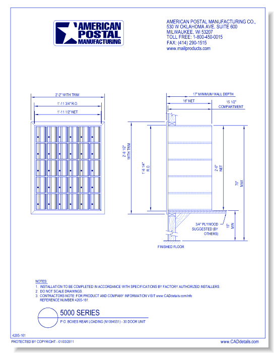 P.O. Boxes Rear Loading (N1004551) - 30 Door Unit