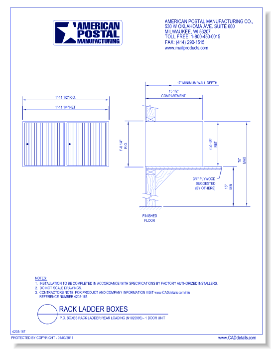 P.O. Boxes Rack Ladder Rear Loading (N1025995) - 1 Door Unit