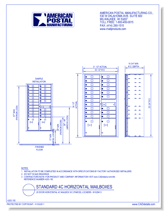 20 Door Horizontal 4C Mailbox w/ 2 Parcel Lockers – N1029415