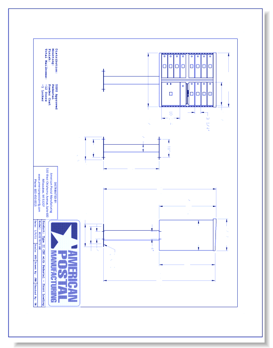 Type II CBU, no Pedestal:  Front Loading (N1027875) - 12 Doors w/ 1 Locker