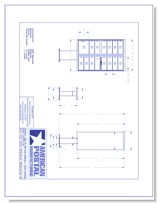 Type IV CBU, no Pedestal:  Front Loading (N1027877) - 13 Doors w/ 1 Locker