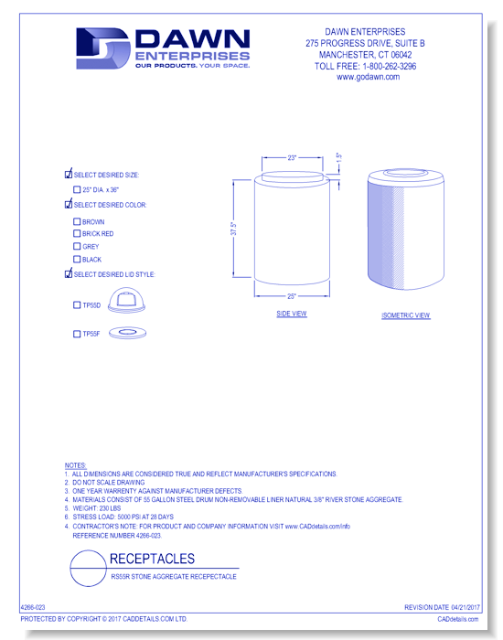 RS55R: Stone Aggregate Recepectacle